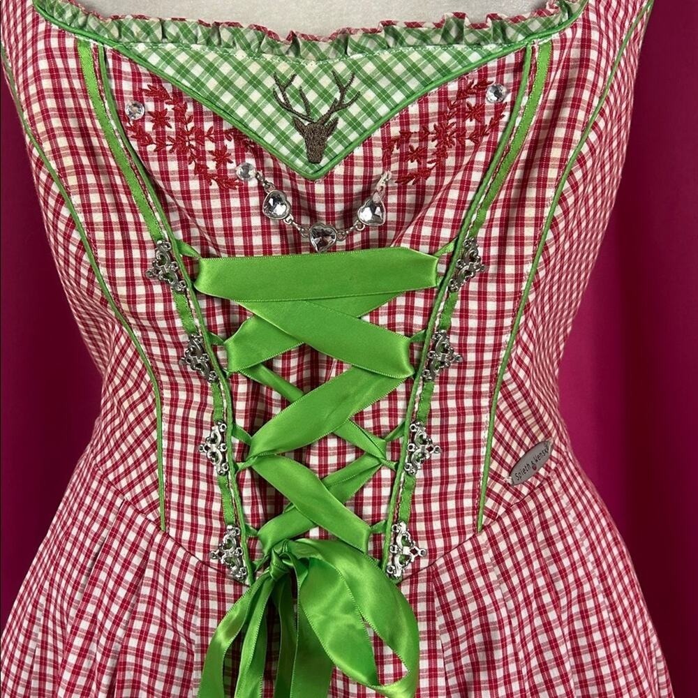 Spieth and Wensky checked deer and elk embroidered Austrian dirndl dress 40 M - Picture 4 of 9